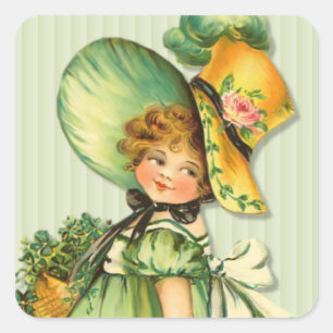 Irish Shamrock Stroll Girl Square Sticker