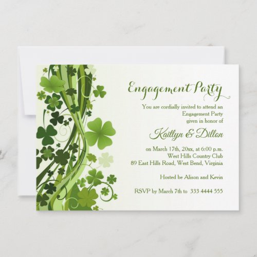 Irish Shamrock swirls Engagement Party Invitation