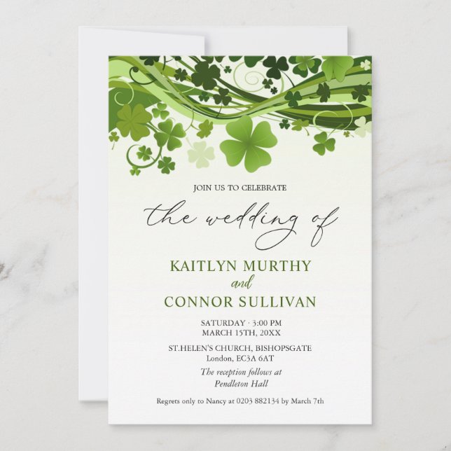Irish Shamrock Swirls Wedding Party Invitation (Front)