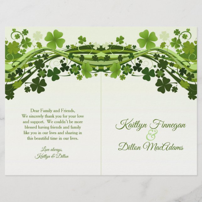 irish Shamrock, swirls Wedding Program (Front)