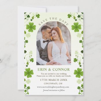 Irish Shamrock Swirls Wedding Save The Date Invitation by IrinaFraser at Zazzle