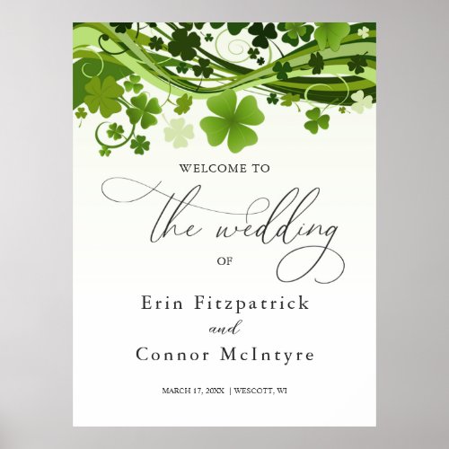 Irish Shamrock Swirls Wedding Welcome Sign