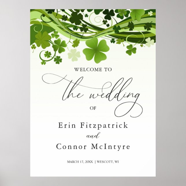 Irish Shamrock Swirls Wedding Welcome Sign (Front)