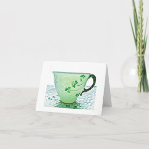 Irish Shamrock Tea Cup Blank Card Holiday