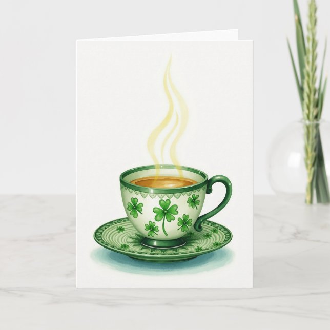 Irish Shamrock Tea Cup Card (Front)