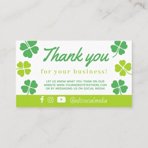 Irish Shamrock Thank You Business Card