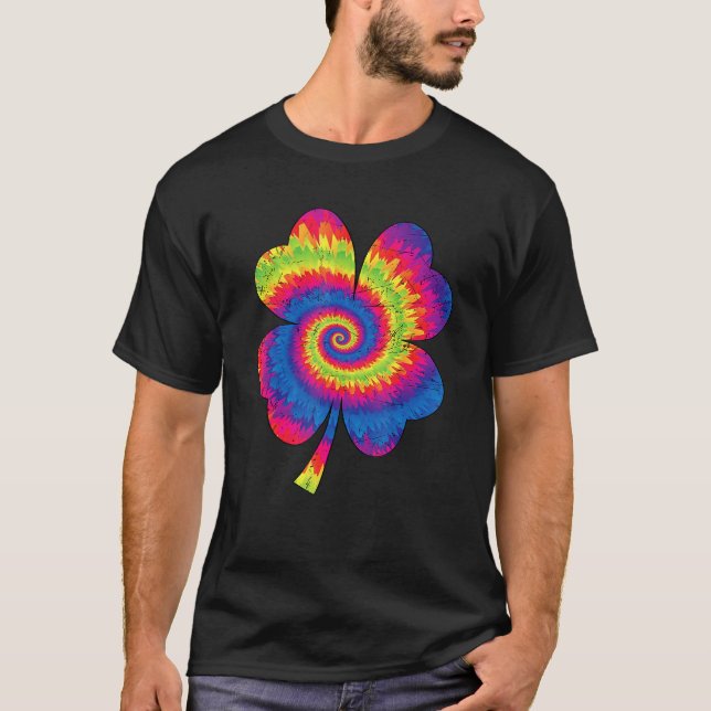 Irish Shamrock Tie Dye Happy St Patrick's Day Go L T-Shirt (Front)