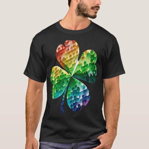 Irish Shamrock Tie Dye Leaf C Rainbow St Patricks T_Shirt