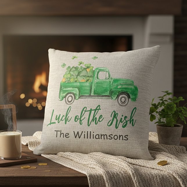 Irish Shamrock Truck Saint Patrick's Day Custom Throw Pillow (Irish Shamrock Truck Saint Patrick's Day Custom Throw Pillow)