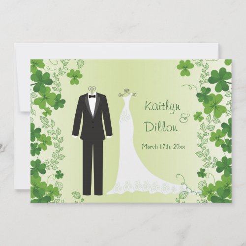 Irish shamrock tuxedo  gown Wedding Shower Invitation