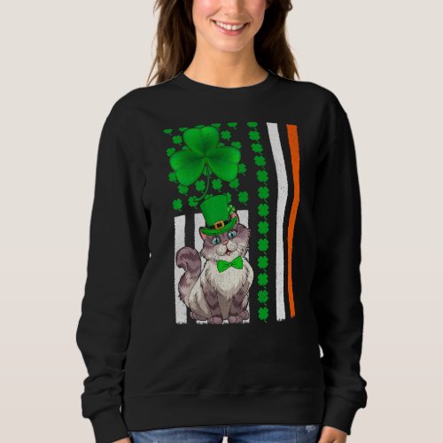 Irish Shamrock Vintage American Flag Cat St Patric Sweatshirt