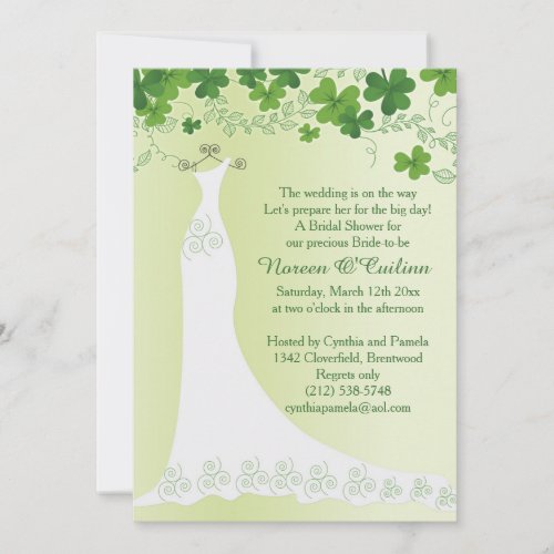 Irish shamrock wedding gown Bridal Shower Invitation