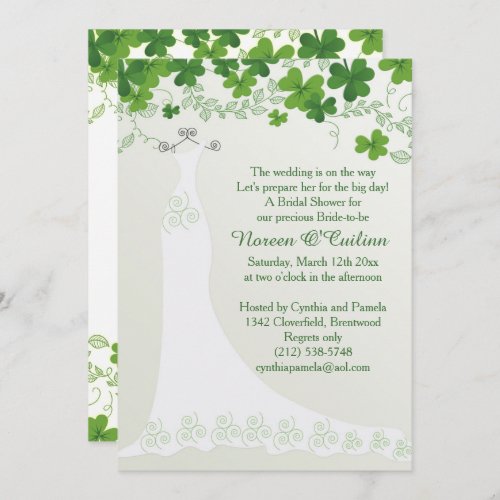 Irish Shamrock Wedding Gown Bridal Shower Invitation