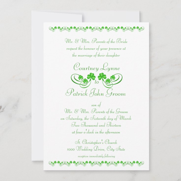 Irish Shamrock Wedding Invitation Zazzle