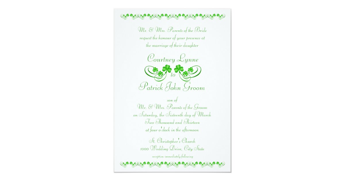 Irish Shamrock Wedding Invitation
