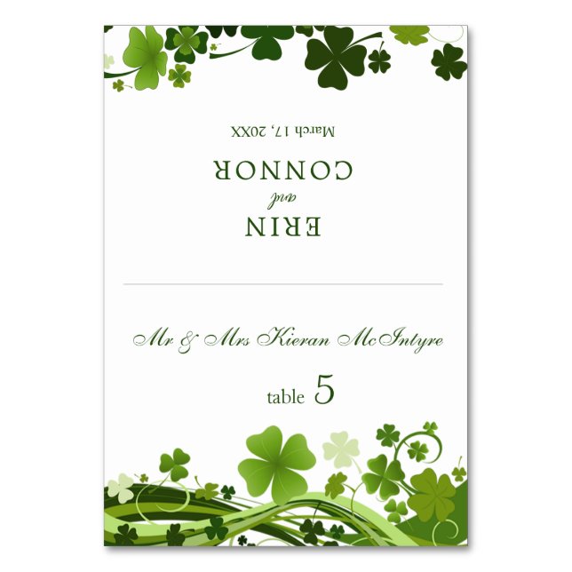 Irish Shamrock Wedding  Place card (Front)