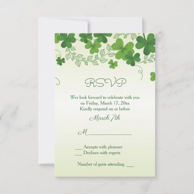 Irish Shamrock Wedding Reply Invitation (Front)