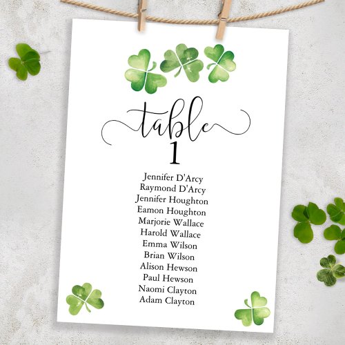 Irish shamrock wedding table plan seating card