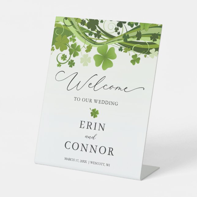 Irish Shamrock Wedding Welcome Pedestal Sign (Front)