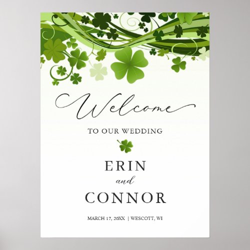Irish Shamrock Wedding Welcome Sign Poster