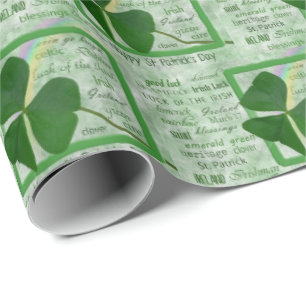 Irish Shamrock with Rainbow Word Cloud Wrapping Paper