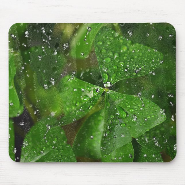 Irish shamrock with raindrops mouse pad (Front)