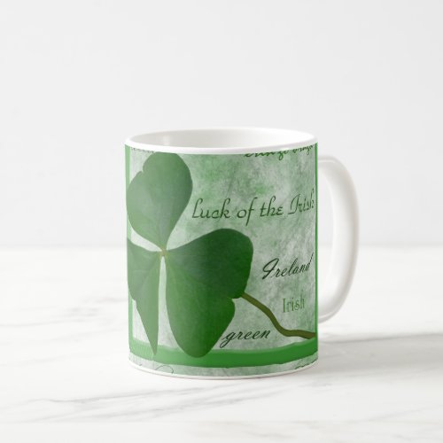 Irish shamrock word cloud coffee mug