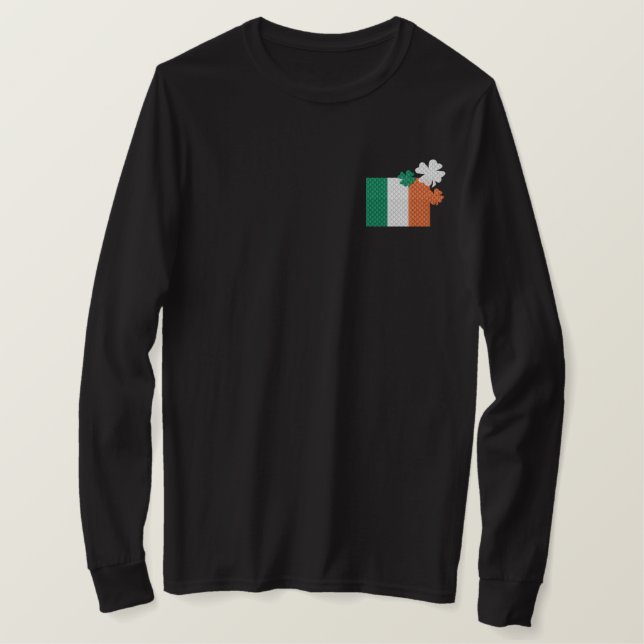 Irish Shamrocks Embroidered Long Sleeve T-Shirt (Design Front)