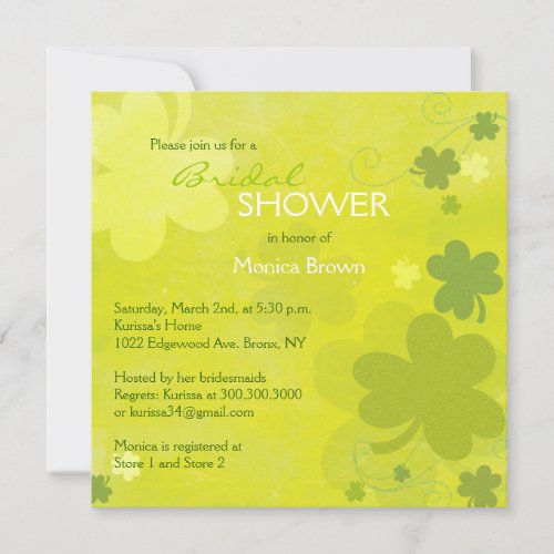 Irish Shamrocks Green Bridal Shower Invitation