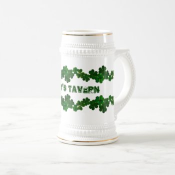 Irish Shamrocks Green Clovers Personalized Beer Stein by holiday_store at Zazzle