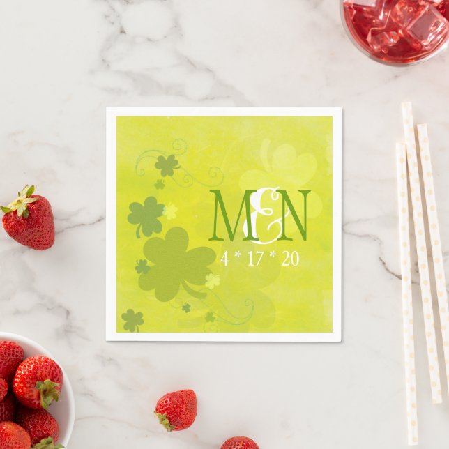 Irish Shamrocks Green Wedding Paper Napkins (Insitu)