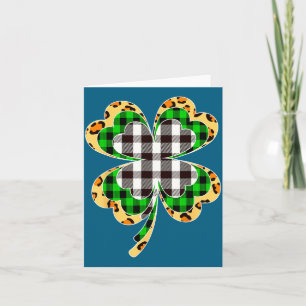 Irish Shamrocks Leopard Buffalo Plaid Funny St. Pa Card