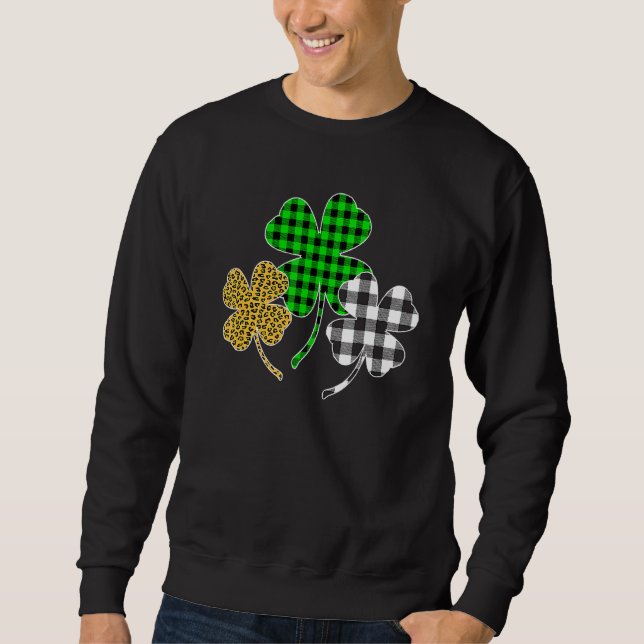 Irish Shamrocks Leopard Buffalo Plaid St Patrick's Sweatshirt (Front)