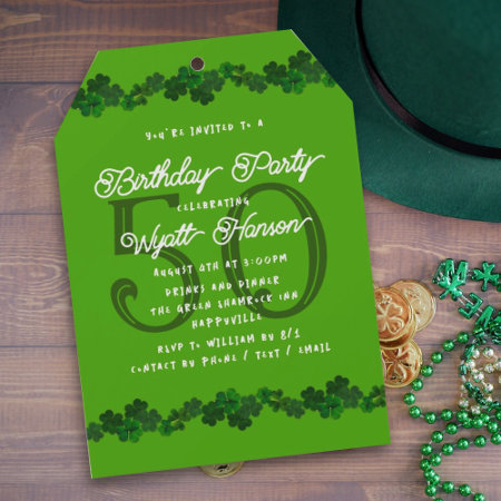 Irish Shamrocks March Surpirse Birthday Party Invitation