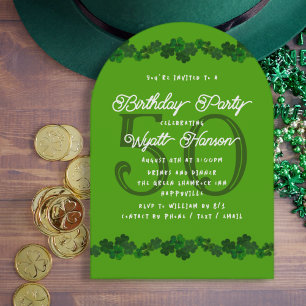 Irish Shamrocks March Surpirse Birthday Party Invitation