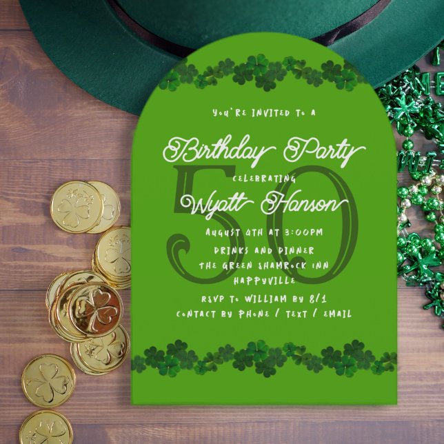 Irish Shamrocks March Surpirse Birthday Party Invitation (Creator Uploaded)
