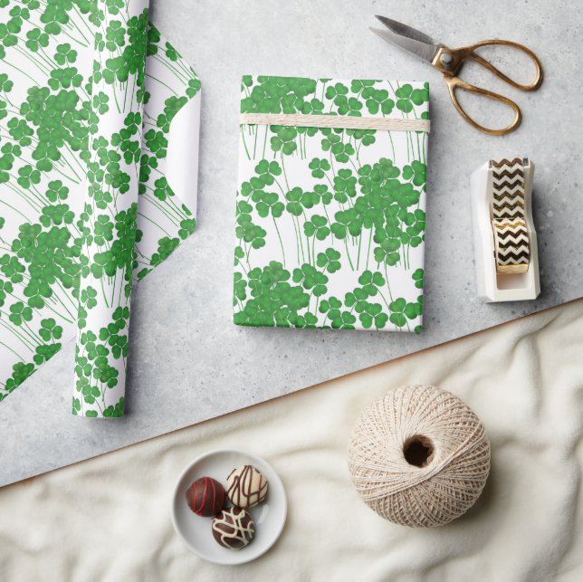 Irish Shamrocks On White Wrapping Paper (Crafts)