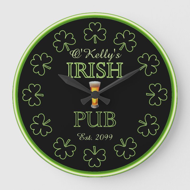 Irish Shamrocks Pub Bar Tavern Clock (Front)