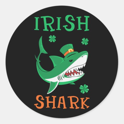 Irish Shark Shamrocks St Patrick Day Classic Round Sticker