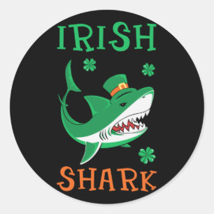Irish Shark Shamrocks St Patrick Day Classic Round Sticker