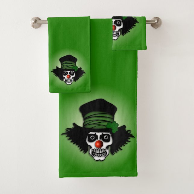 Irish Skeleton Clown Green Bath Towel Set (Insitu)