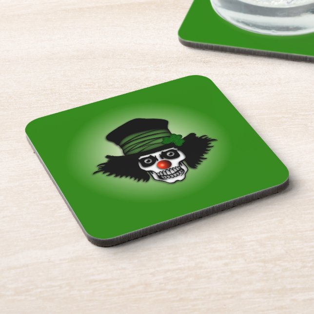 Irish Skeleton Clown Green Beverage Coaster (Left Side)