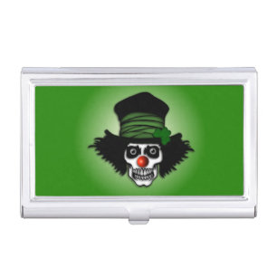 Irish Skeleton Clown Green Business Card Case