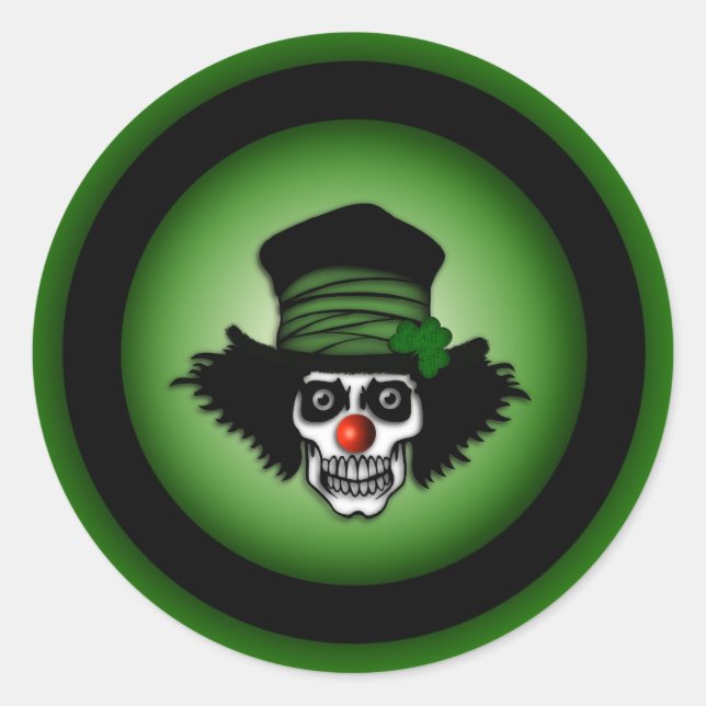 Irish Skeleton Clown Green Classic Round Sticker (Front)
