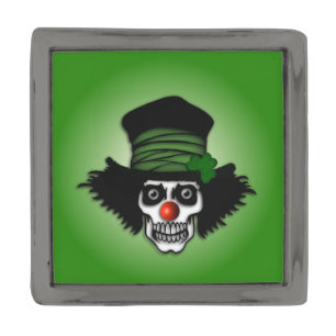 Irish Skeleton Clown Green Gunmetal Finish Lapel Pin