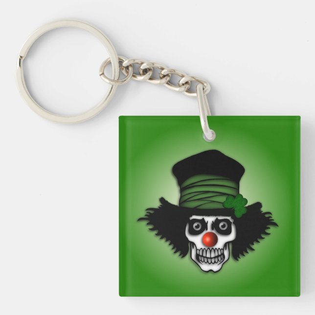 Irish Skeleton Clown Green Keychain (Front)