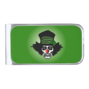 Irish Skeleton Clown Green Silver Finish Money Clip