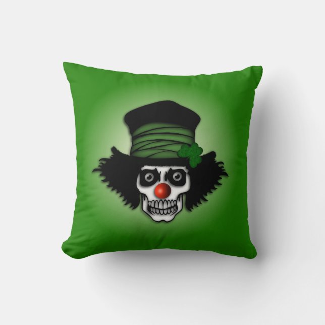 Irish Skeleton Clown Green Throw Pillow (Front)