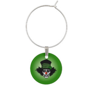 Irish Skeleton Clown Green Wine Charm