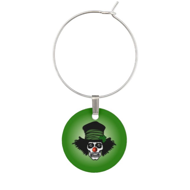 Irish Skeleton Clown Green Wine Charm (Front)
